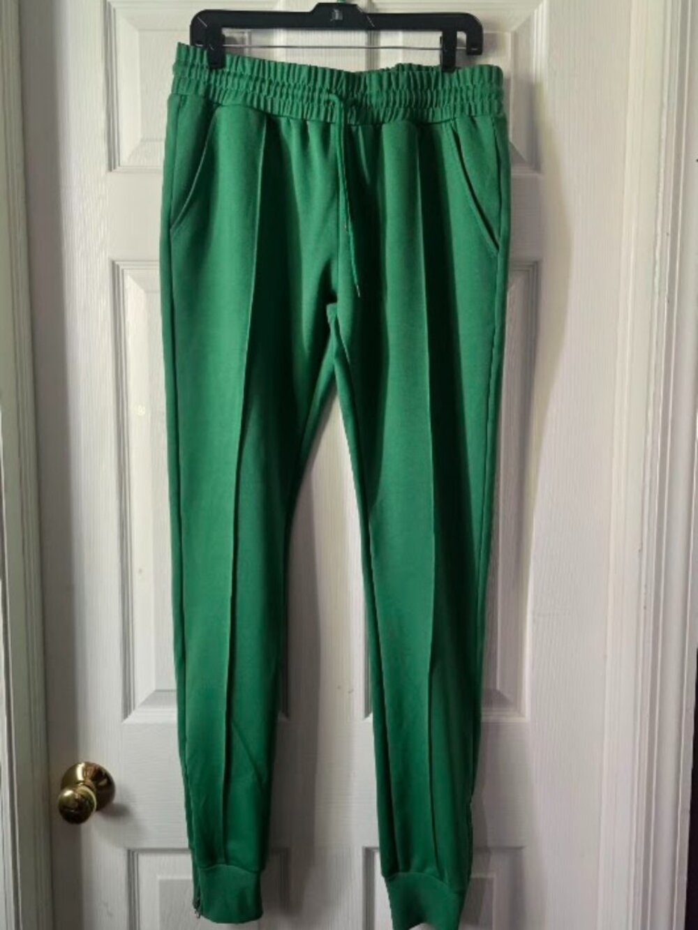 Swank A Posh Emerald Green Pintuck Seam Jogger Large Drawstring Ankle Zip